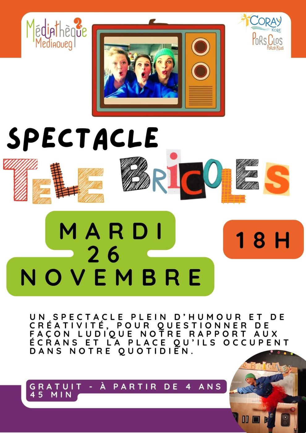 Affiche du spectacle Télé Bricoles à la médiathèque de Coray.