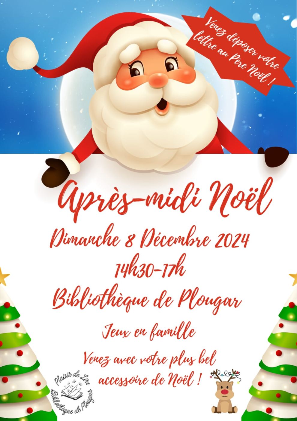 Après-midi Noël dimanche 8 décembre de 14h30 à 17h. Jeux en famille à la bibliothèque de Plougar.