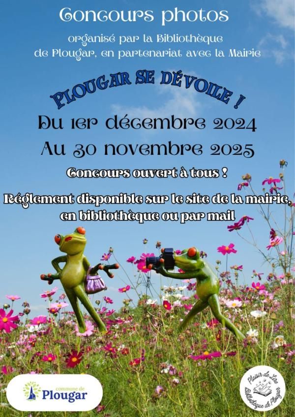 Concours de photo organisé par la Bibliothèque de Plougar. Du 1er décembre 2024 au 30 novembre 2025. Réglement disponible sur le site de la mairie, en bibliothèque ou par mail. 