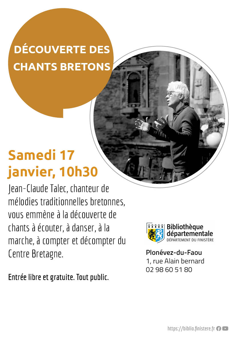 Découverte des chants bretons avec Jean Claude Talec, samedi 17 janvier à 10h30