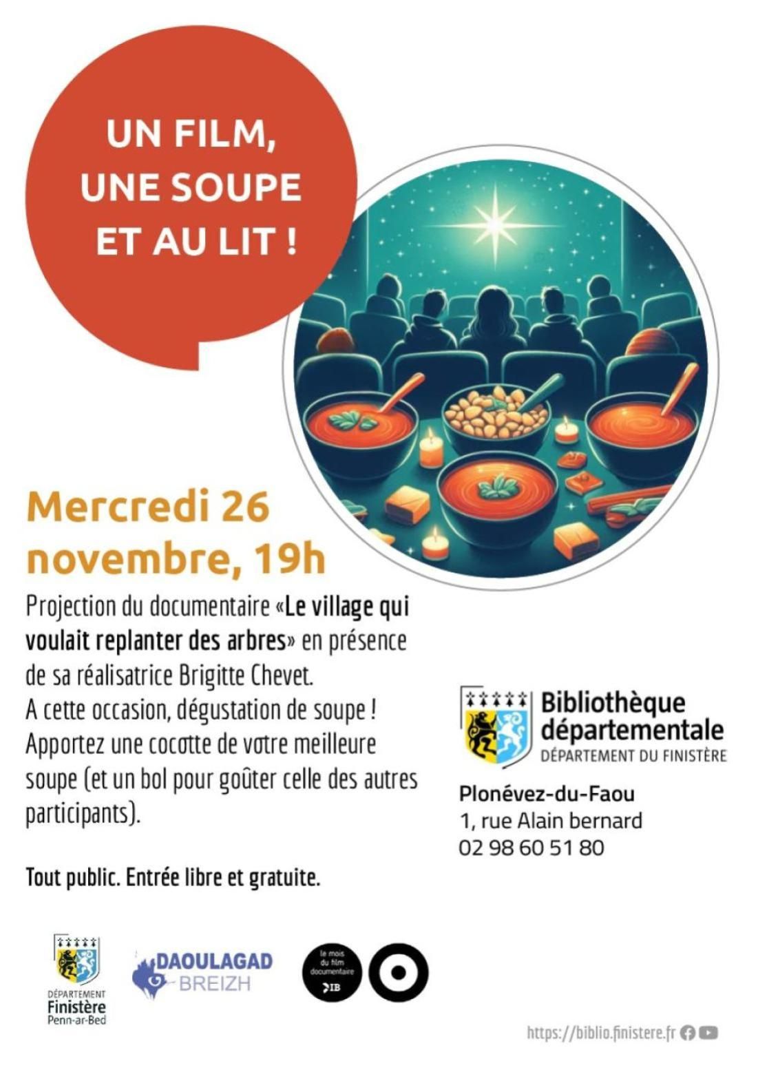Le mois du Doc à Plonévez, mercredi 26 novembre à 19h avec une dégustation de soupe ! 